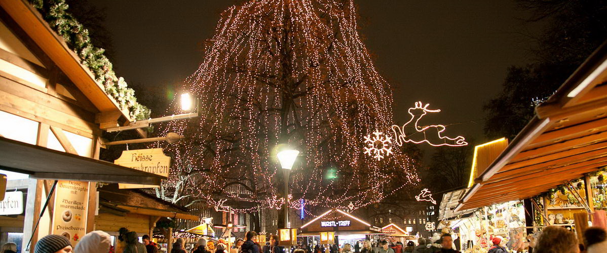 Weihnachtsmarkt Linz Volksgarten Christbaum